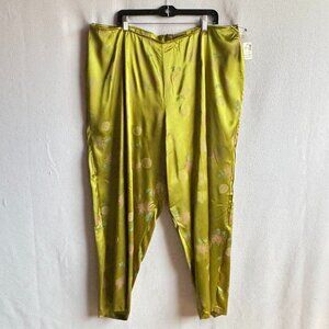 Green Asian Chinese Print Satin Pants Volup 42 Waist